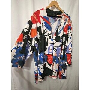 Ali Miles Abstract Button Up Knit Textured Jacket Plus Sz 3X Floral Lightweight